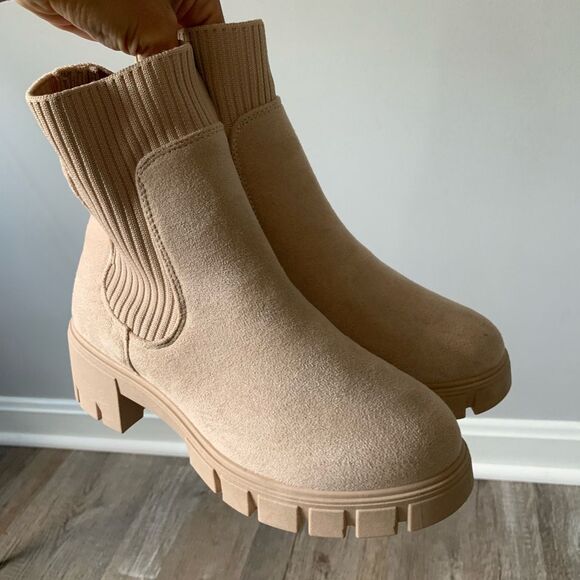 Chelsea Platform Boots Suede Tan Beige Size 7 - Picture 10 of 10